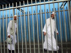 Palestinian men negotiate a checkpoint on their way to Al-Aqsa on July 19. (source: AFP/ MUSA AL-SHAER