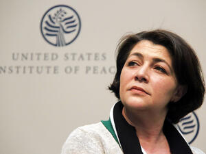 Rafif Jouejati is the English Spokeswoman for Local Coordinating Committees in Syria and the Director of the Jasmine Tent Program (Courtesy of Rafif Jouejati)