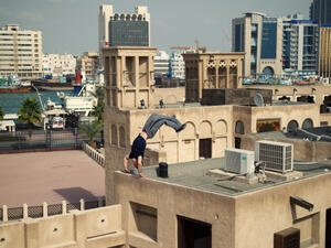 World famous freerunner Ryan Doyle has been practicing parkour in Dubai (Photo: Naim Chidiac/Red Bull Content Pool)