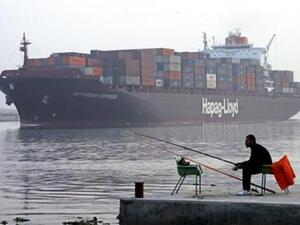 The port is towards the south of the Suez Canal and is at a standstill as industrial action takes hold