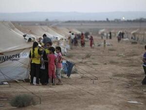 Syrian refugee children play in the Zaatari refugee camp in northern Jordan.