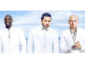 Tamer Hosny posted a picture of him alongside Akon and Pitbull on FB. (Image: Facebook)
