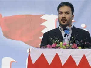 خليل المرزوق المتحدث باسم جمعية الوفاق يتحدث في لقاء مناهض للحكومة 