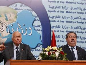 هوشيار زيباري وزير الخارجية العراقي ونبيل العربي الامين العام للجامعة العربية 
