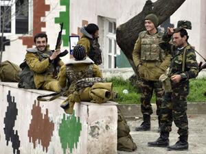 Soldiers of the defense army of Nagorno Karabakh gather in the village of Mataghis, some 70km north of Karabakh's capital Stepanakert, on April 6, 2016. (AFP/Karen Minasyan) Soldiers of the defense army of Nagorno Karabakh gather in the village of Mataghis, some 70km north of Karabakh's capital Stepanakert, on April 6, 2016. (AFP/Karen Minasyan)