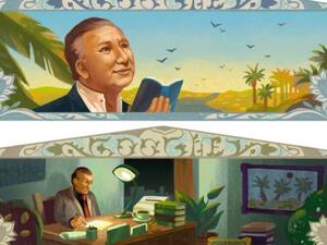 Syrian poet is depicted in four separate doodles marking different cities he lived in. (Google)