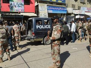 Pakistani security personnel on the streets of Karachi after gunmen shot dead seven policemen guarding a polio vaccination team on April 20, 2016. (AFP/Asif Hassan) Pakistani security personnel on the streets of Karachi after gunmen shot dead seven policemen guarding a polio vaccination team on April 20, 2016. (AFP/Asif Hassan)