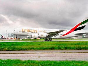 	الطائرة رقم 66 من طراز إيرباص A380 تقلع من مصانع إيرباص في هامبورغ إلى مطار دبي الدولي