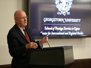Dr. Michael C. Hudson during the lecture