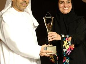 Abdulla Kalban, President & Chief Executive Officer DUBAL, receives the honorary Stevie Award from H E Sheikha Lubna bint Khalid Al Qassimi, UAE Minister of Foreign Trade
