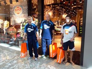 Adam Bass, James Tucker and Paul Wood during their visit to Superdry store in Mirdif City Centre