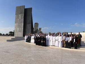 Talal Al Dhiyebi, Chief Executive Officer at Aldar, and members of the company’s management team and employees During the visit.