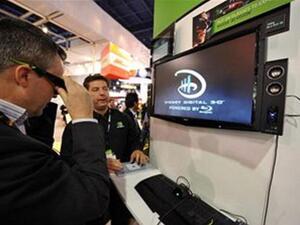 An attendee watches 3D entertainment at the Nvidia booth at the 2010 International Consumer Electronics Show
