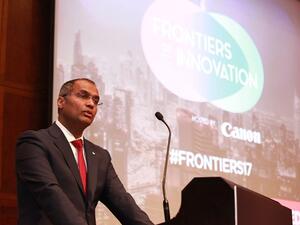 Anurag Agrawal, Managing Director of Canon Middle East, addressing the audience at the Frontiers of Innovation Forum 2017.