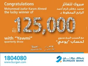 بنك برقان يعلن عن الفائز الجديد ب125,000 دينار كويتي في سحب يومي الربع سنوي