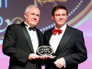 Bruno Huber, General Manager of Mövenpick Resort & Spa Dead Sea and Regional Manager Jordan receives the award as Green Hotelier of the Year