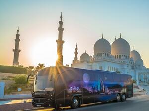 The custom-designed 'hotel on wheels' features 26 lofty leather, single-seats. 