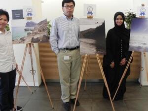 Winners of the Student/Faculty/Staff Photo Exhibition, Su Liu, Dr. Michael Xiao and Khasaiba Al Dalal with their photographs