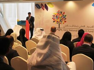 Dr. Abdul Sattar Al-Taie, QNRF's Executive Director addressing the audience at the mobile app launch
