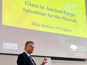 Dr Thilo Rehren, the Director of University College London Qatar, delivering the first seminar of the series about Glass in Ancient Egypt