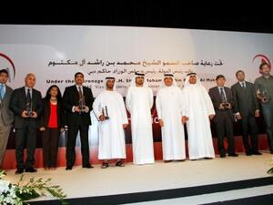 HH Sheikh Maktoum Bin Mohammed; Jamal Majid Bin Thaniah, Group CEO, Dubai World and Chairman of Dubai Trade; Mahmood Al Bastaki, Director, Dubai Trade, and winners at the ESEA 2010 