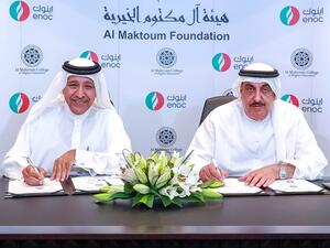 H.E Saif Humaid Al Falasi, Group CEO of ENOC and H.H Mirza Al Sayegh, Director General, Office of H.H Sheikh Hamdan Bin Rashed Al Maktoum, Chairman of the Al Maktoum College Board of Directors.