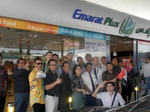 Delegation in front of one of the Convenience Stores