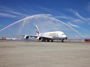 	طائرة الإمارات الإيرباص A380 لأول مرة في مطار مدريد الدولي