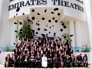 Mohamed Al Habtoor, Vice Chairman and CEO of Al Habtoor Group with the graduating class of 2011, Emirates International School, Jumeirah