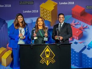 Ooredoo receiving the Stevie IBA Women in Business Awards.