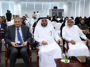 H.E. Sulaiman Al Ansari, CEO of the Hamdan Bin Rashid Al Maktoum Award for Distinguished Academic Performance and Dr. Mansoor Al Awar, Chancellor of HBMSU