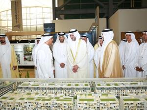 H.H. Sheikh Sultan bin Mohammed bin Sultan Al Qasimi, Crown Prince and Deputy Ruler of Sharjah, at Dubai Investments Real Estate stand at ACRES 2016 exhibition