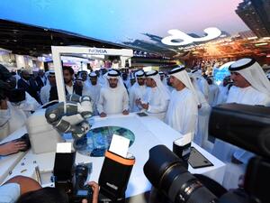 Sheikh Hamdan bin Mohammed bin Rashid Al Maktoum at du's stand. 