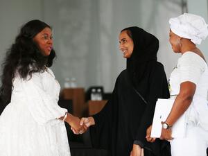 السيدة فاطمة مادا بيو، حرم فخامة رئيس جمهورية سيراليون والشيخة هند بنت حمد آل ثاني بالمقر الرئيسي لمؤسسة قطر.