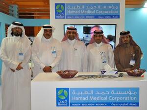 Mr. Ali Al-Khater and HMC delegation pose in a group photo at the Arab Hospitals Federation’s Forum held recently in Cairo