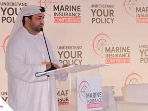 خالد مفتاح، مدير إدارة تطوير الإعمال في سلطة مدينة دبي الملاحية أثناء إلقاء كلمته في المؤتمر
