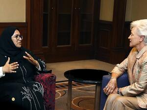 السيدة سلطانة أفضل، الرئيس التنفيذي لمؤتمر القمة العالمي للابتكار في الرعاية الصحية، أثناء لقائها مع صاحبة السمو الملكي الأميرة منى الحسين في الأردن.