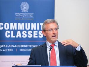 Dr. Gerd Nonneman, dean of Georgetown in Qatar at the closing ceremony