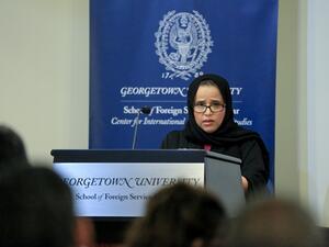 Miss Noor Al Malki Al Jehani, the Executive Director of the Doha International Family Institute (DIFI) during the lecture