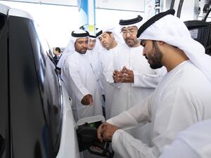 His Excellency Abdulla Nasser Al Suwaidi, CEO of Abu Dhabi National Oil Company (ADNOC) and Abdulla Salem Al Dhaheri, CEO of ADNOC Distribution during the inauguration of Rabdan service station