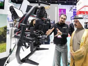 Following the official opening, Sheikh Hasher toured the exhibition halls, meeting with exhibitors who have gathered here for the 24th edition of CABSAT. (Courtesy SG)