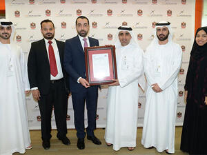 Hamad Obaid Al Mansoori, TRA director general, received the certificates during a special meeting with Ahmad AlKhatib, director general of the British Standards Institute in the Middle East, in TRA’s office. (Trade Arabia)