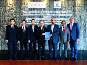 وقع علي راشد لوتاه رئيس شركة نخيل اتفاقية المشروع المشترك مع سوثكياتي تشيراتيفات رئيس مجلس إدارة سنتارا في حفل أقيم في مقر شركة سنتارا في بانكوك.