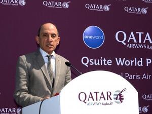CEO of Qatar Airways Akbar Al Baker speaks at Le Bourget airport, near Paris, on the opening day of the International Paris Air Show. (Eric Piermont/ AFP)