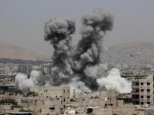 The aftermath of a regime airstrike in an area east of Damascus held by non-government forces (AFP/file)