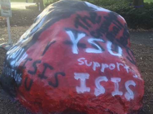 The university does not believe that the graffiti indicates any credible threat, but have contacted the FBI as a precaution. (Twitter)