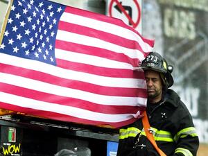 A firefighter at 'Ground Zero', three days after the attack. (AFP / Tannen Maury)
