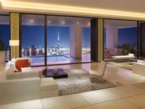 The penthouse is situated in a 74-story building and features a 360-degree view of Dubai’s skyline, multiple garden terraces, a lap pool and open-air Jacuzzi, a gym, a sauna and a steam room. (Habtoorcitydubai.com) 
