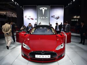 Tesla at the 2016 Shanghai Auto Show. (Johannes Aisele/ AFP)