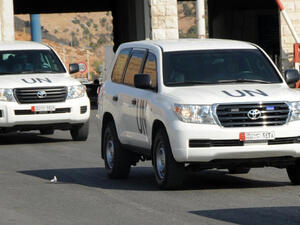  A convoy of United Nations vehicles carrying a team of UN experts investigating the alleged use of chemical weapons in Syria. Earlier today, Germany admitted to exporting 360 tons of dual-use chemicals to Syria. (Image credit: AFP)